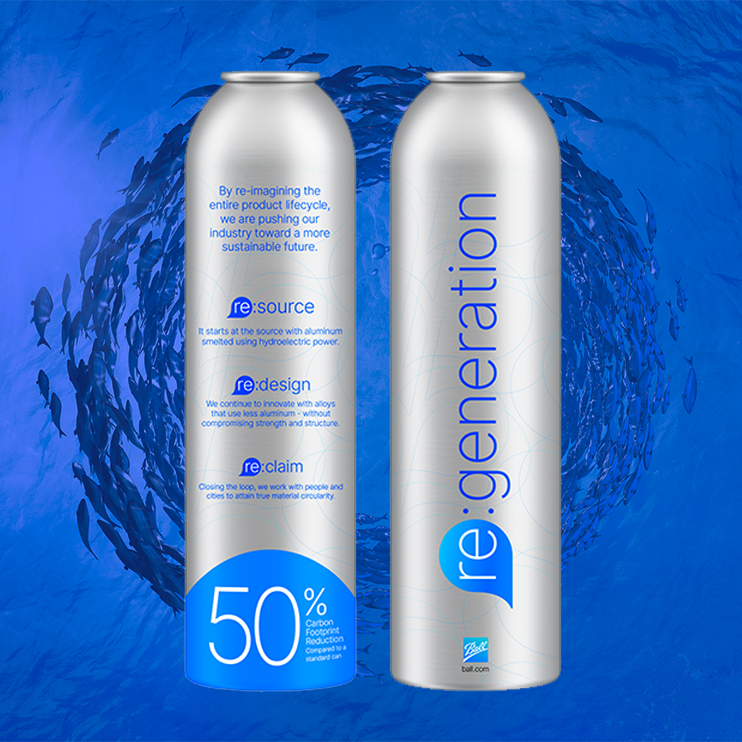 ball aluminum aerosol can with 50 percent reduction in carbon footprint