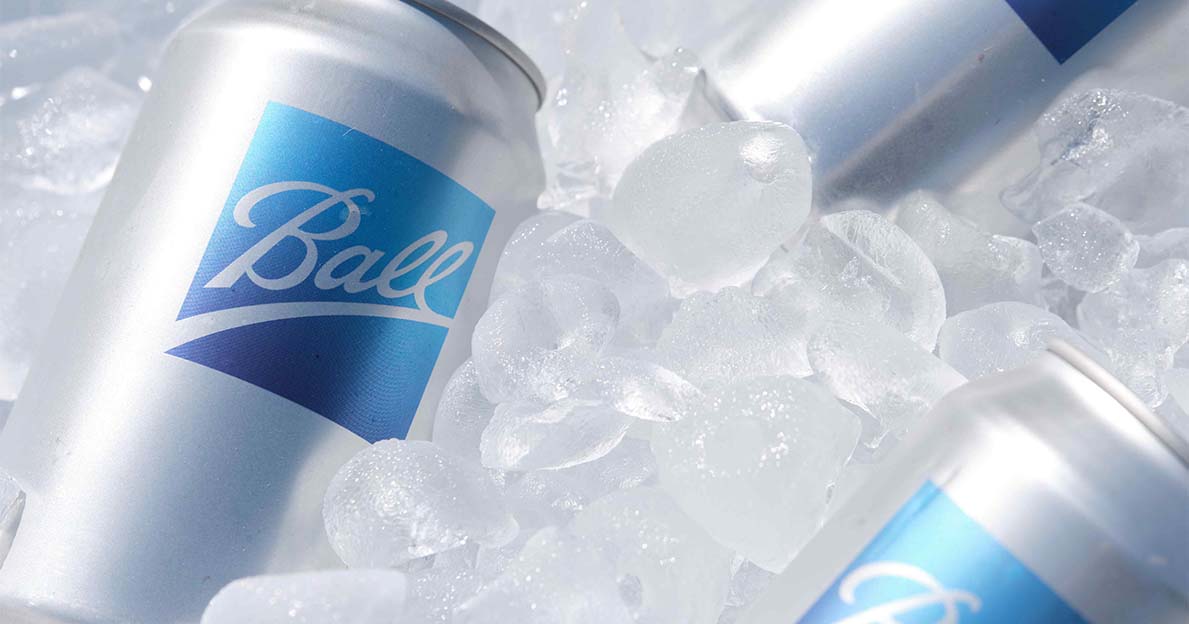 Ball branded aluminum cans on ice